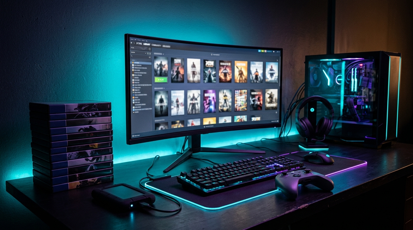 Digital and physical game collection representing long-term game ownership