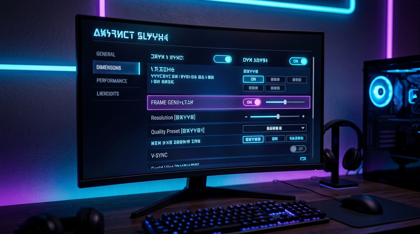 Game graphics settings menu representing AI upscaling and frame generation options