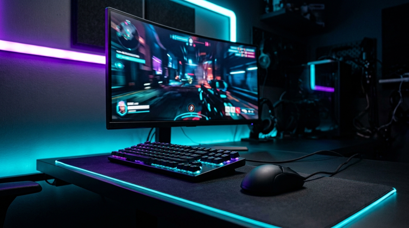 High refresh rate gaming monitor with keyboard and mouse for better gaming performance