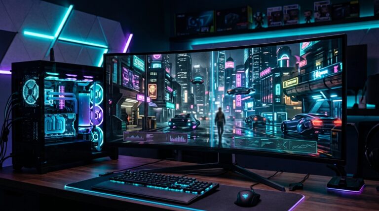 PC gaming setup showing AI upscaling and frame generation performance concept