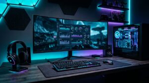 PC gaming setup with performance overlay representing FPS optimization settings