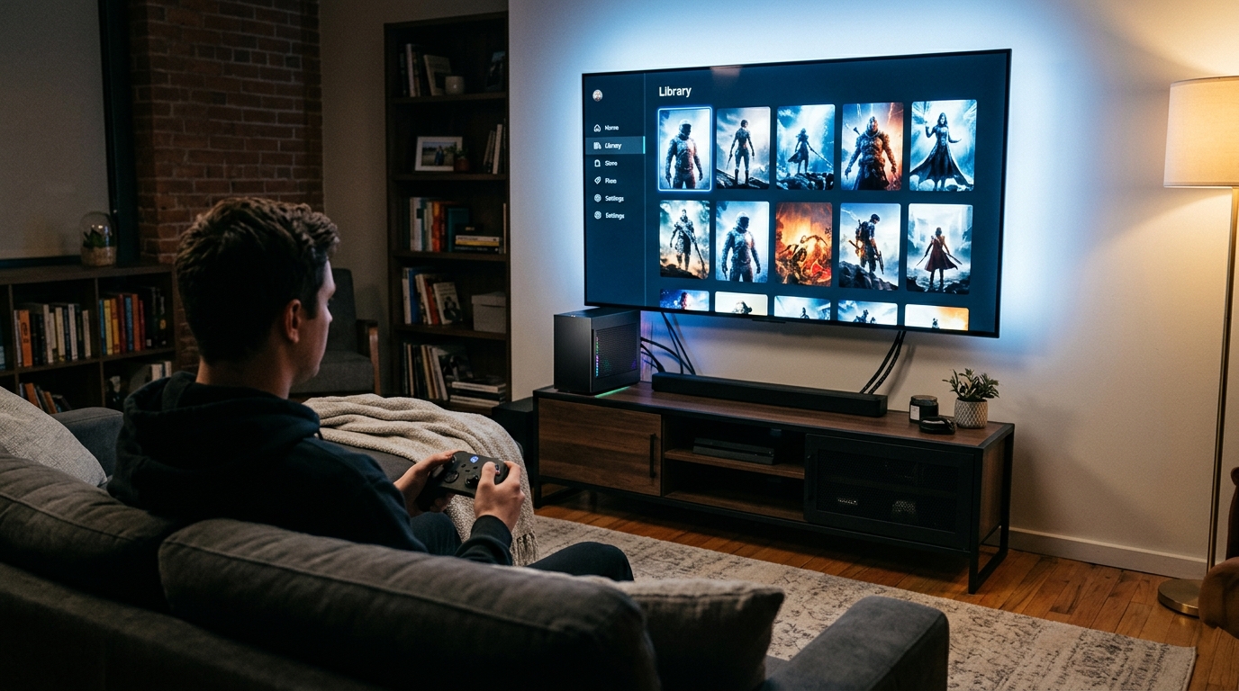 Living room gaming PC running a controller-friendly SteamOS setup