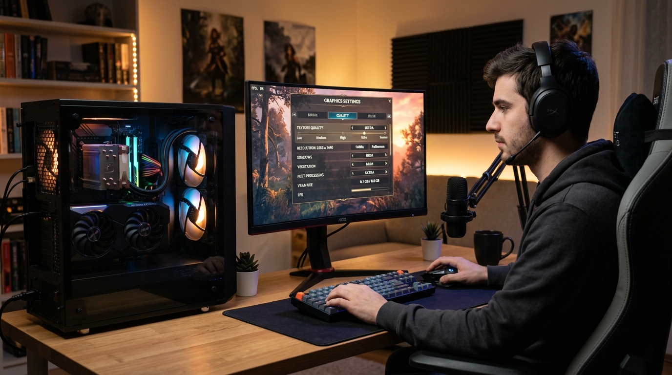 PC graphics settings adjusted to reduce VRAM use on an 8GB GPU