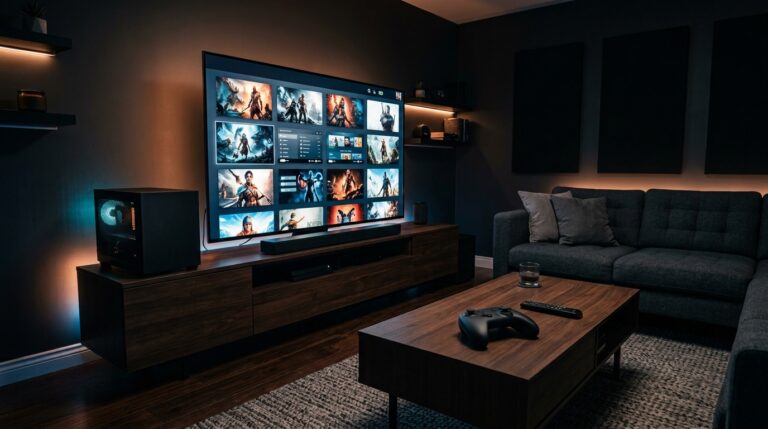 Steam Machine 2026 living room PC gaming setup